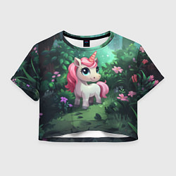 Футболка 3D укороченная женская Единорожка с розовой гривой, цвет: 3D-принт