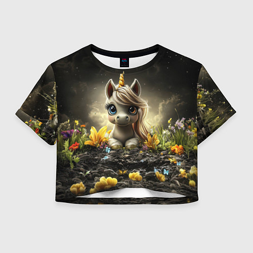 Женский топ Белая единорожка на черном фоне / 3D-принт – фото 1