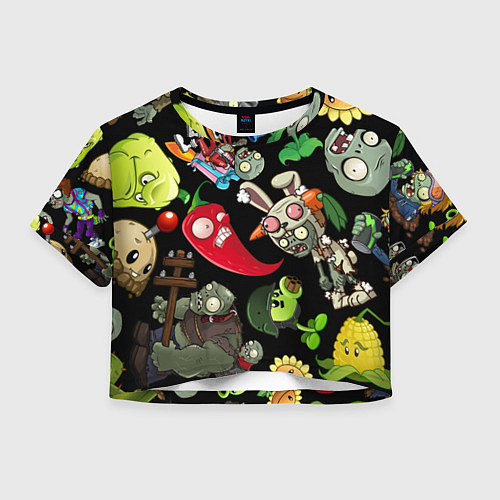 Женский топ Растения против зомби персонажи на черном / 3D-принт – фото 1