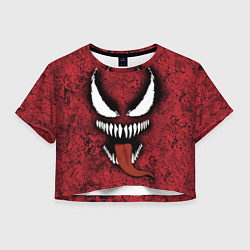 Футболка 3D укороченная женская Веном красный и черный симбиот, цвет: 3D-принт