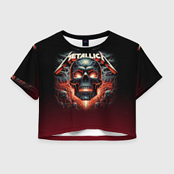 Футболка 3D укороченная женская Metallica - fire skull, цвет: 3D-принт