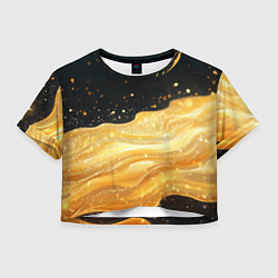 Футболка 3D укороченная женская Золотистая материя на черном фоне, цвет: 3D-принт