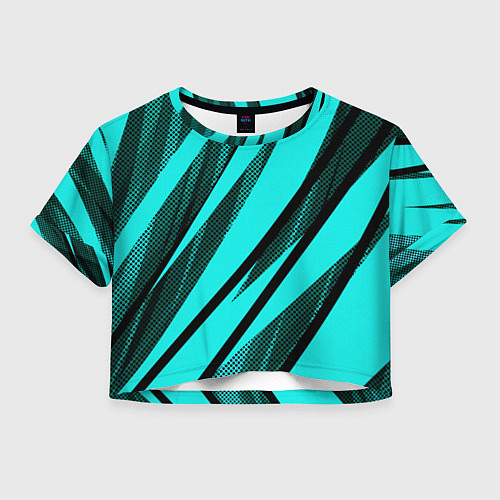 Женский топ Неоновый голубой с чёрным абстракция с полосами / 3D-принт – фото 1