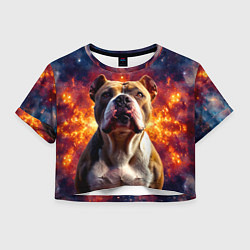 Футболка 3D укороченная женская Американский булль в космосе, цвет: 3D-принт