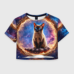Футболка 3D укороченная женская Сиамская кошка в космосе, цвет: 3D-принт
