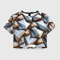 Футболка 3D укороченная женская Каменно металлическая абстракция, цвет: 3D-принт