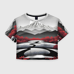 Футболка 3D укороченная женская Белые горы и красные деревья, цвет: 3D-принт