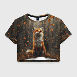 Футболка 3D укороченная женская Довольный лис в лесной чаще, цвет: 3D-принт