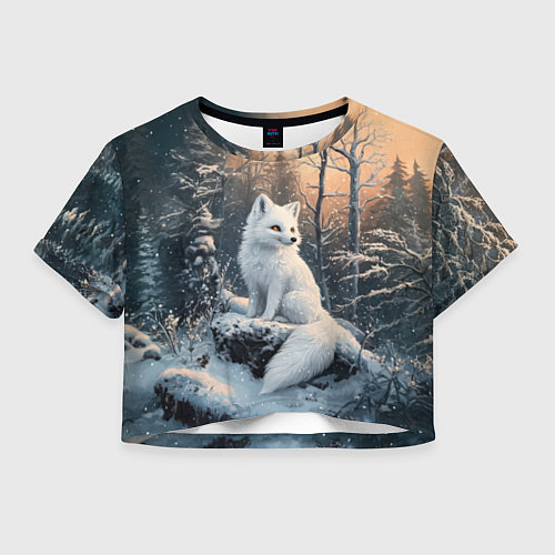 Женский топ Белый лисенок в зимнем лесу / 3D-принт – фото 1