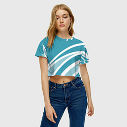 Футболка 3D укороченная женская Бело-голубой абстракция с полосами, цвет: 3D-принт — фото 2