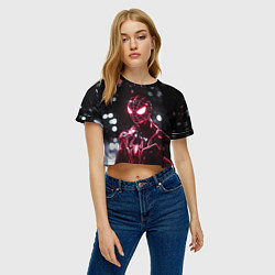 Футболка 3D укороченная женская Человек-паук в красно-черном костюме, цвет: 3D-принт — фото 2