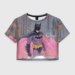 Футболка 3D укороченная женская Бэтмен с розовым плащом, цвет: 3D-принт