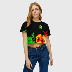 Футболка 3D укороченная женская Амонг ас огненная текстура, цвет: 3D-принт — фото 2