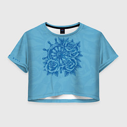 Футболка 3D укороченная женская Штурвал и три розы, цвет: 3D-принт