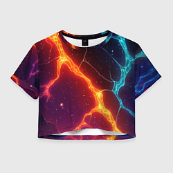 Футболка 3D укороченная женская Сине-оранжевые молнии текстура, цвет: 3D-принт