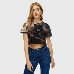 Футболка 3D укороченная женская Самурай медведь, цвет: 3D-принт — фото 2