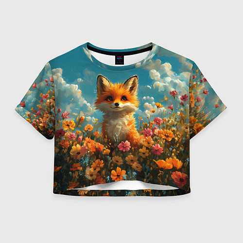 Женский топ Лисица в цветочном поле / 3D-принт – фото 1
