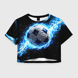 Футболка 3D укороченная женская Футбольный мяч в синем пламени, цвет: 3D-принт
