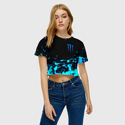 Футболка 3D укороченная женская Monster energy голубые краски, цвет: 3D-принт — фото 2