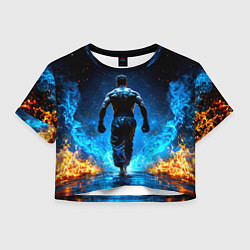 Футболка 3D укороченная женская Боец крав-мага в синем пламени, цвет: 3D-принт