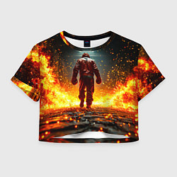 Футболка 3D укороченная женская Боксер в огне, цвет: 3D-принт