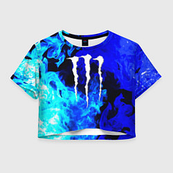 Футболка 3D укороченная женская Monster energy синий дым, цвет: 3D-принт