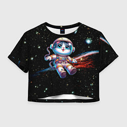 Футболка 3D укороченная женская Котёнок космонавт в открытом космосе, цвет: 3D-принт