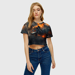 Футболка 3D укороченная женская Волк в огне и дыме, цвет: 3D-принт — фото 2