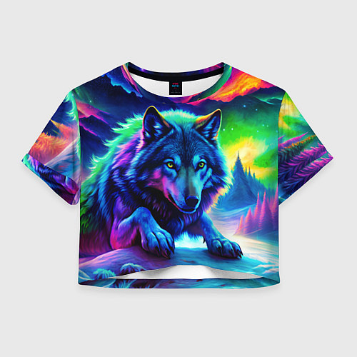 Женский топ Большой волк одинокий охотник - неоновые цвета / 3D-принт – фото 1
