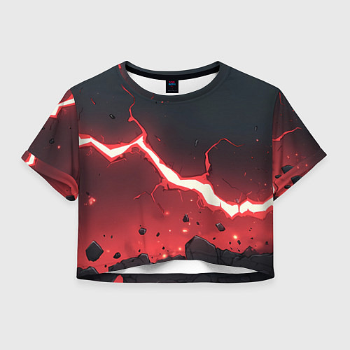 Женский топ Красная молния на черной текстуре / 3D-принт – фото 1