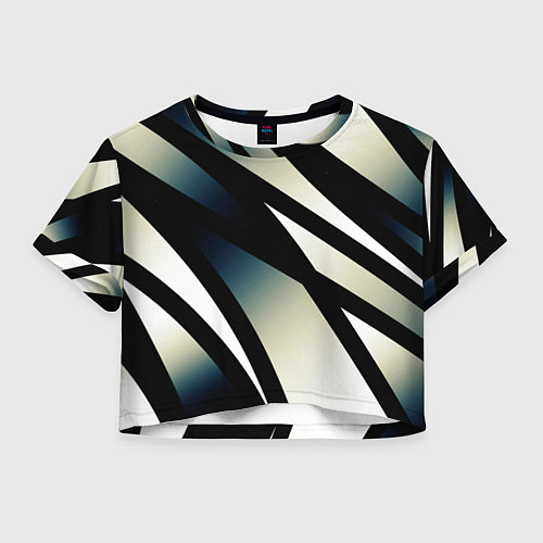 Женский топ Чёрно-белый с синим затемнением полосы / 3D-принт – фото 1