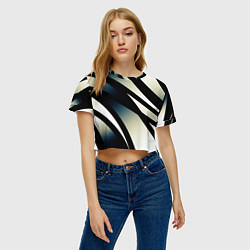 Футболка 3D укороченная женская Чёрно-белый с синим затемнением полосы, цвет: 3D-принт — фото 2