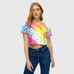 Футболка 3D укороченная женская Брызги краски на белом фоне, цвет: 3D-принт — фото 2