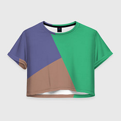 Футболка 3D укороченная женская Триада зелёный фиолетовый и коричневый геометричны, цвет: 3D-принт