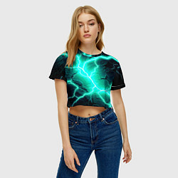 Футболка 3D укороченная женская Color light blue black, цвет: 3D-принт — фото 2