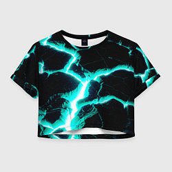 Футболка 3D укороченная женская Color light blue black, цвет: 3D-принт