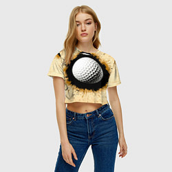 Футболка 3D укороченная женская Мяч для гольфа на бежевом, цвет: 3D-принт — фото 2