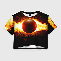Футболка 3D укороченная женская Ядро для талкания в огне, цвет: 3D-принт