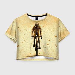 Футболка 3D укороченная женская Трековый велосипедист на бежевом, цвет: 3D-принт