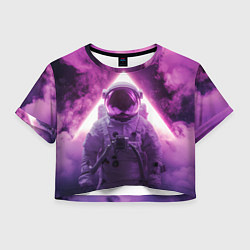 Футболка 3D укороченная женская Космонавт и фиолетовый космос, цвет: 3D-принт