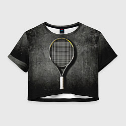 Футболка 3D укороченная женская Теннисная ракетка на черном, цвет: 3D-принт