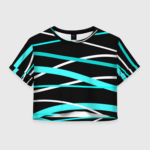 Женский топ Чёрный с бело-голубыми полосами / 3D-принт – фото 1