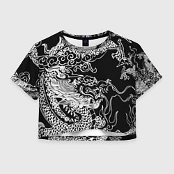 Женский топ Белый дракон на черном