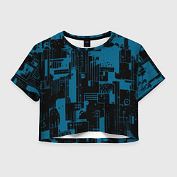 Футболка 3D укороченная женская Чёрно-синий абстракция геомтеричный, цвет: 3D-принт