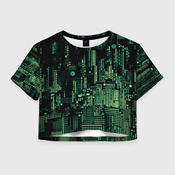 Футболка 3D укороченная женская Чёрно-зелёный абстракция точки полоски, цвет: 3D-принт