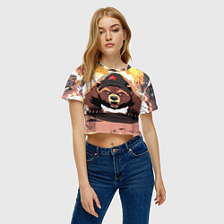 Футболка 3D укороченная женская Злой русский медведь с пилоткой на голове, цвет: 3D-принт — фото 2
