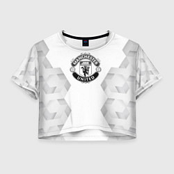 Футболка 3D укороченная женская Manchester United white poly, цвет: 3D-принт