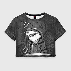 Футболка 3D укороченная женская Акула в капюшоне, цвет: 3D-принт