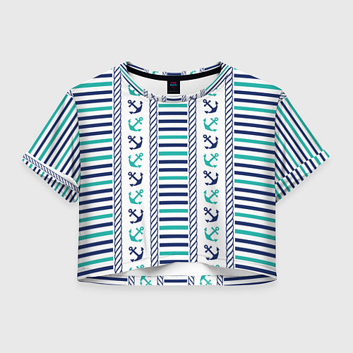 Женский топ Морской орнамент с якорями и полосками / 3D-принт – фото 1