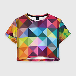 Футболка 3D укороченная женская Цветные квадраты, цвет: 3D-принт